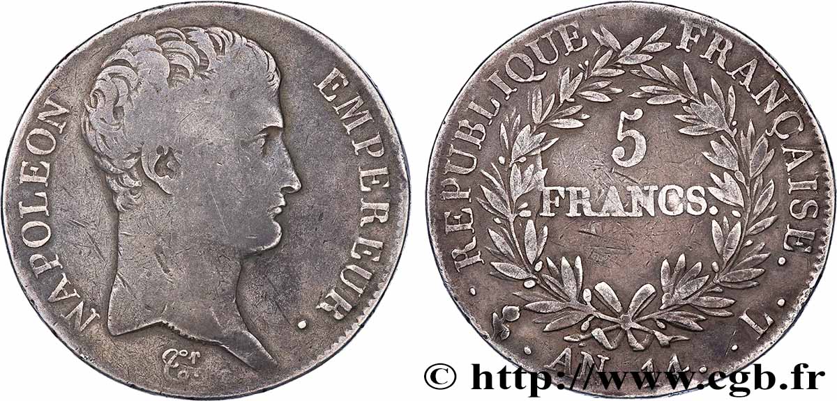5 francs Napoléon Empereur, Calendrier révolutionnaire 1805 Bayonne F.303/25 TB 