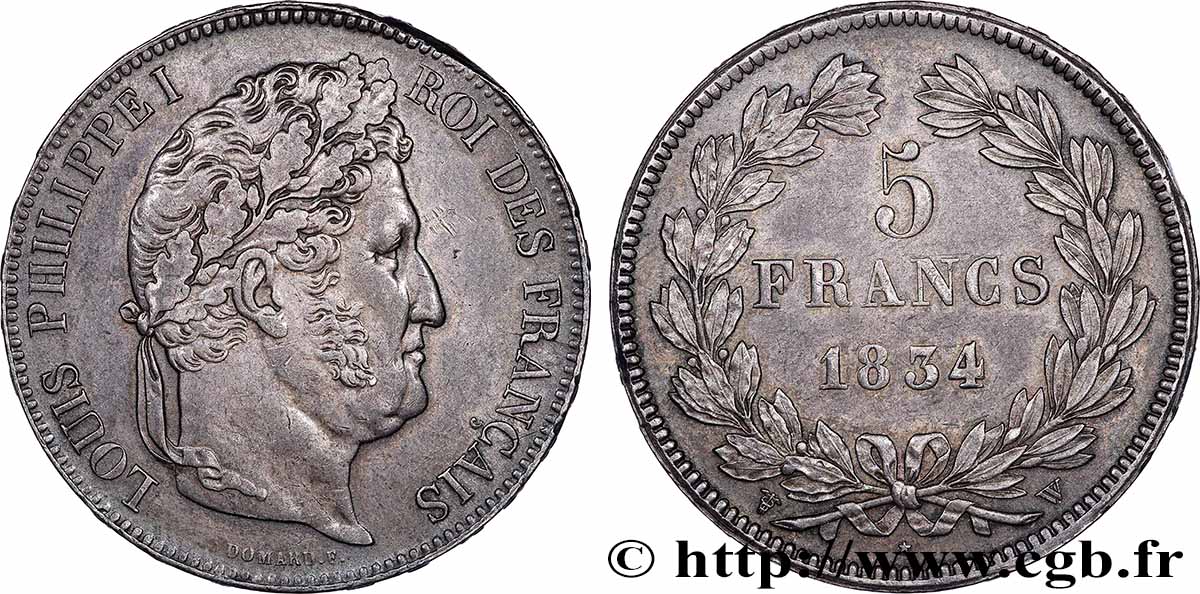 5 francs IIe type Domard 1834 Lille F.324/41 q.SPL 