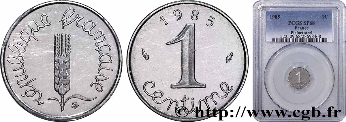 Piéfort acier de 1 centime Épi 1985 Paris GEM.4 P1 FDC68 PCGS