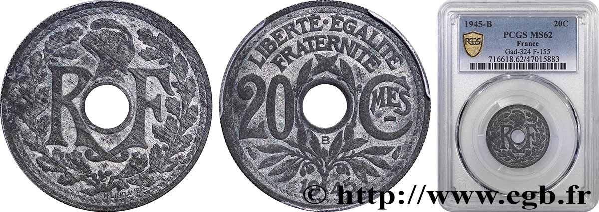 20 centimes Lindauer 1945 Beaumont-le-Roger F.155/3 SUP62 PCGS
