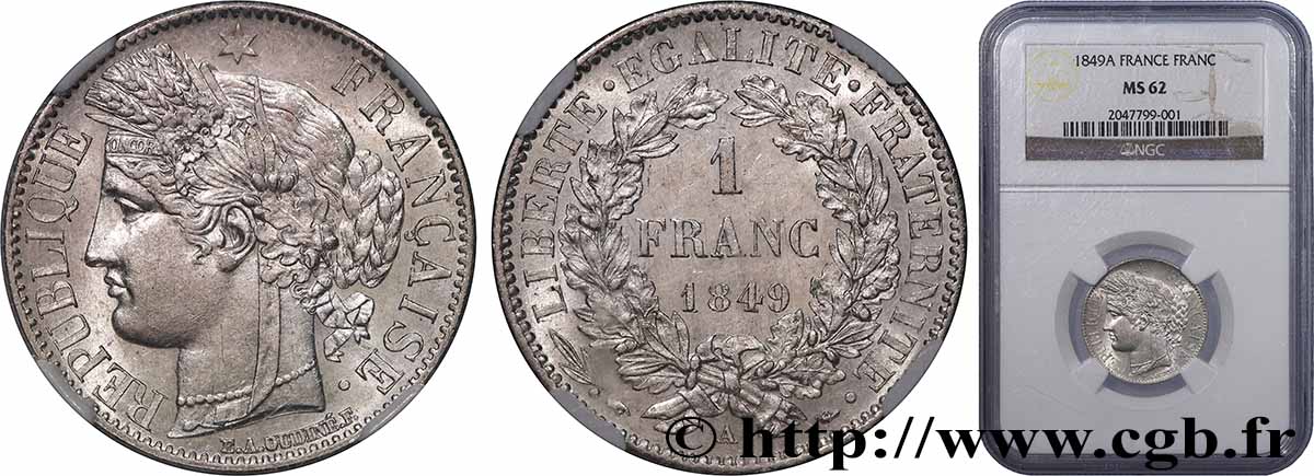 1 franc Cérès, IIe République 1849 Paris F.211/1 SUP62 NGC