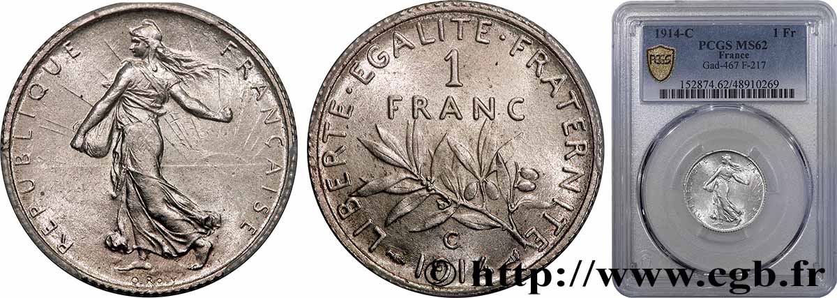1 franc Semeuse 1914 Castelsarrasin F.217/20 SUP62 PCGS
