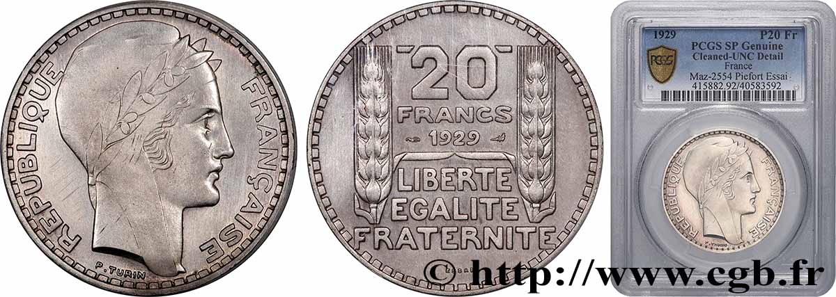 Essai-piéfort de 20 francs Turin 1929 Paris GEM.199 EP SUP+ PCGS