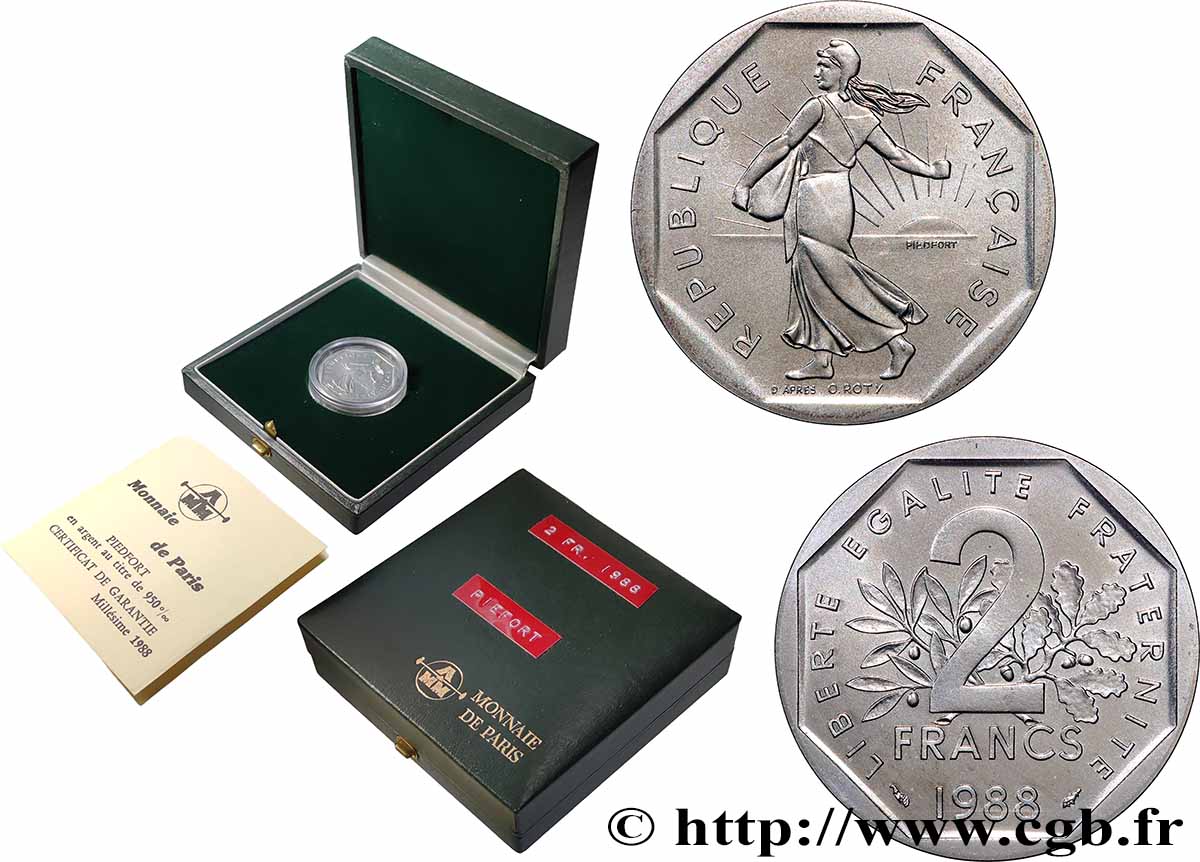 Piéfort Argent de 2 francs Semeuse 1988 Pessac GEM.123 P2 FDC 