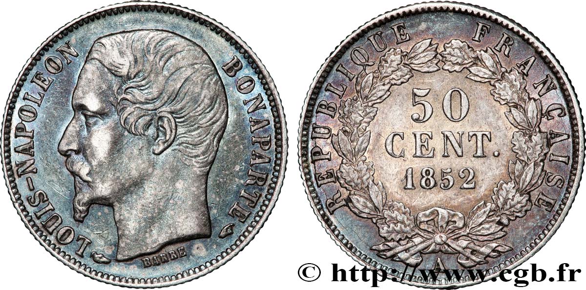 50 centimes Louis-Napoléon 1852 Paris F.185/1 TB+ 
