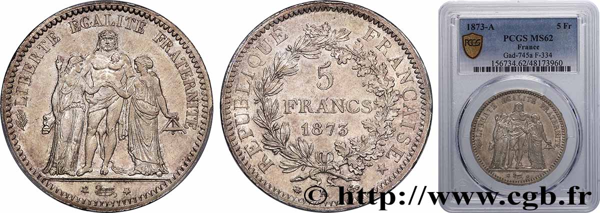 5 francs Hercule 1873 Paris F.334/9 SUP62 PCGS
