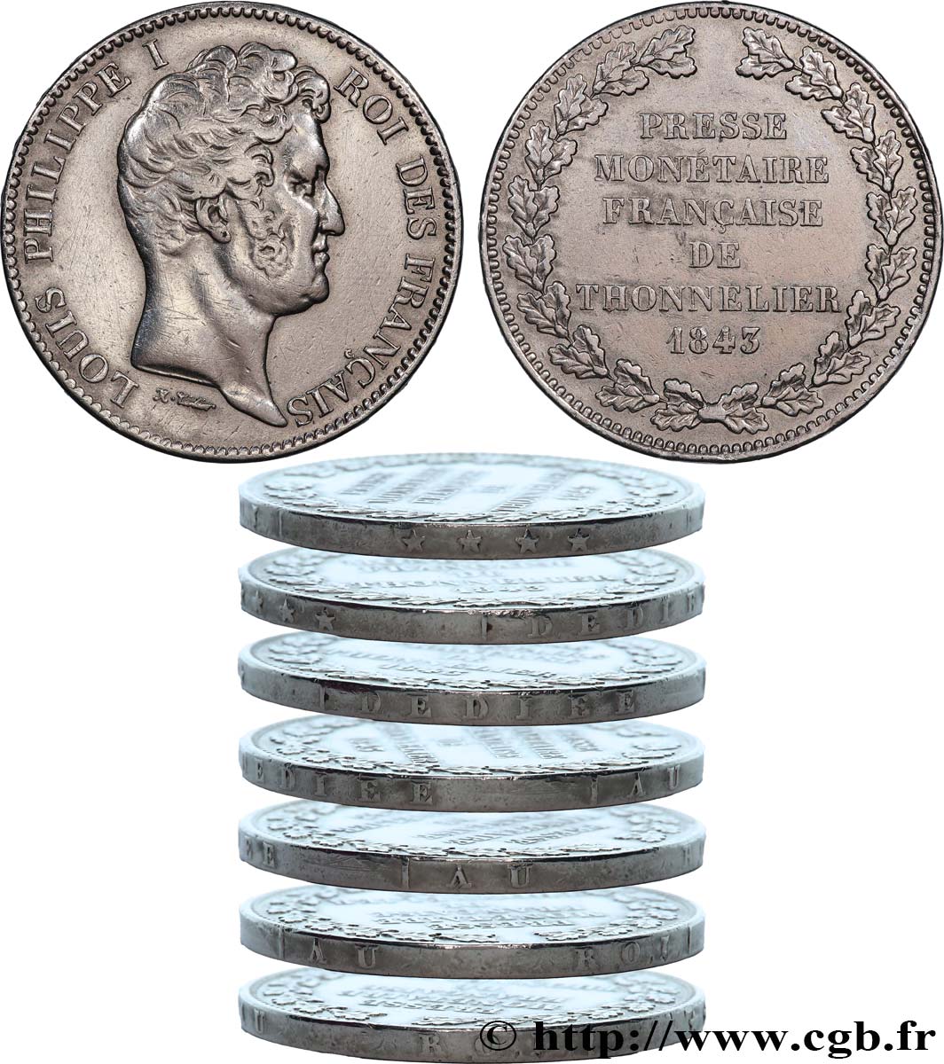 Essai en bronze argenté au module 5 francs de Thonnelier 1843  T.T.4521 1 var. TTB+ 