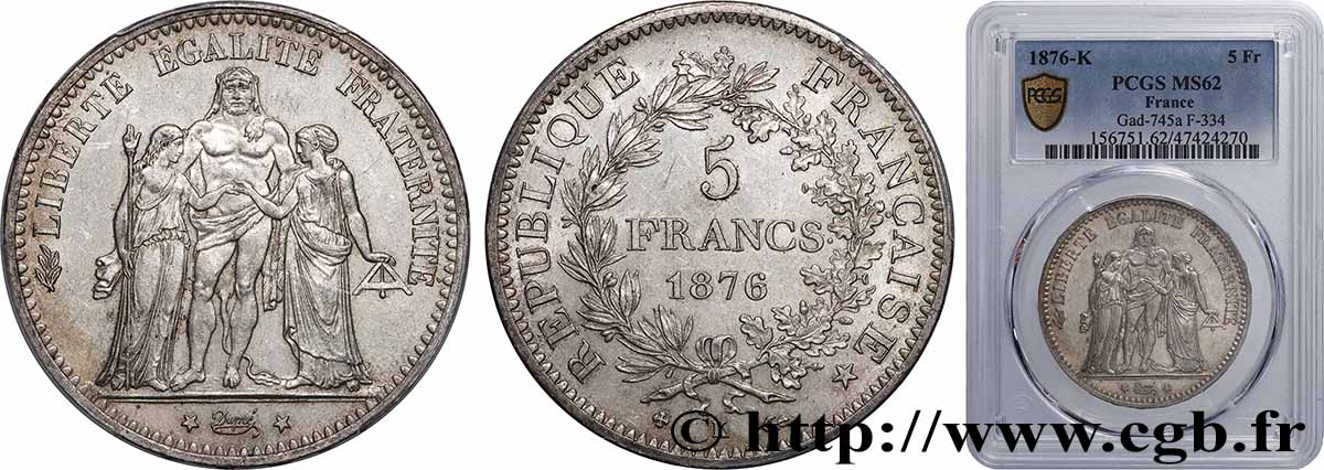 5 francs Hercule 1876 Bordeaux F.334/18 SUP62 