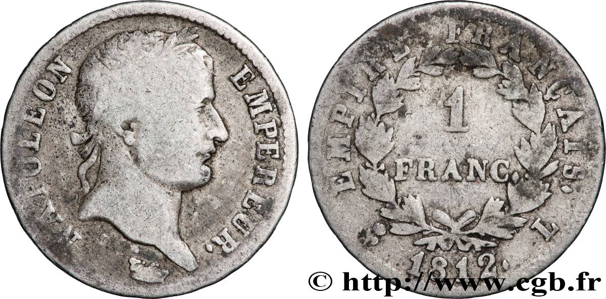 1 franc Napoléon Ier tête laurée, Empire français 1812 Bayonne F.205/49 B 