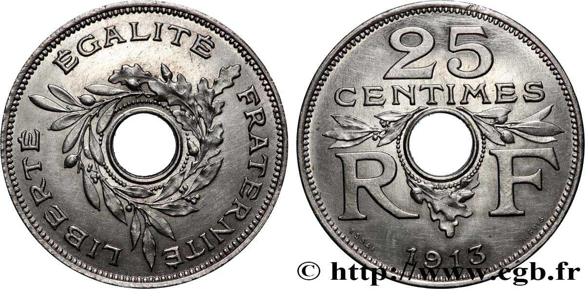 Essai de 25 centimes par Guis, grand module 1913 Paris VG.4753  MS 