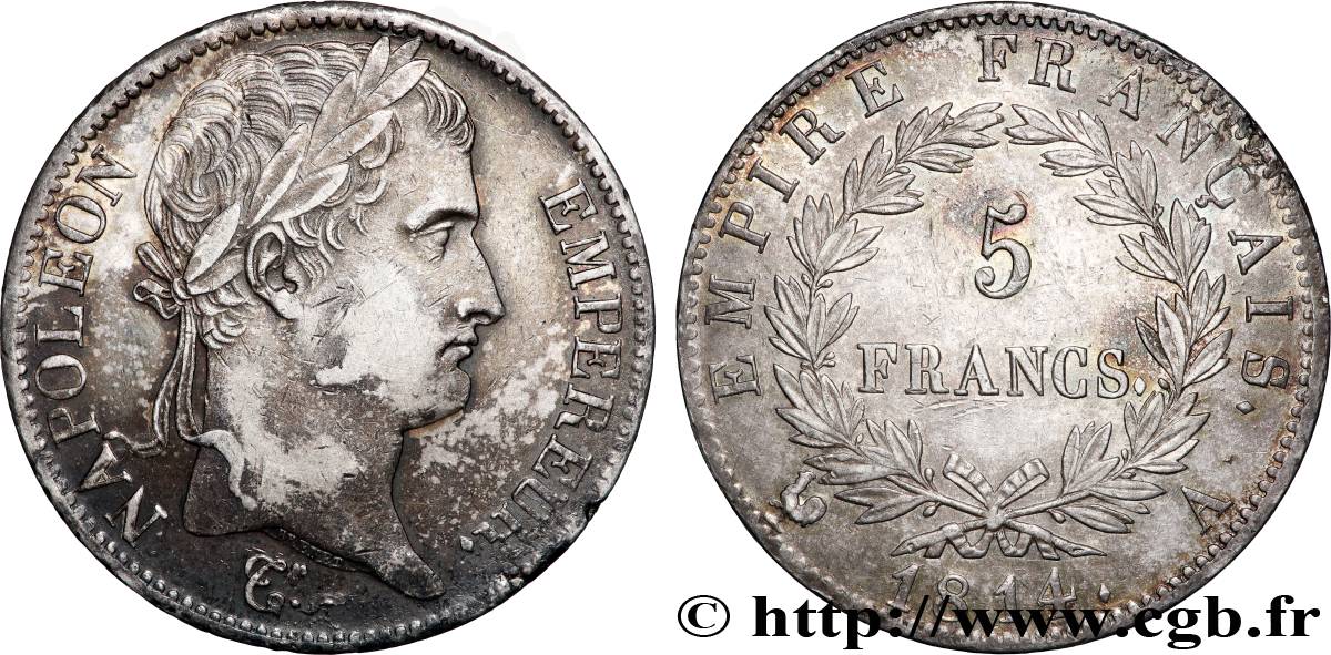 5 francs Napoléon Empereur, Empire français 1814 Paris F.307/76 AU 