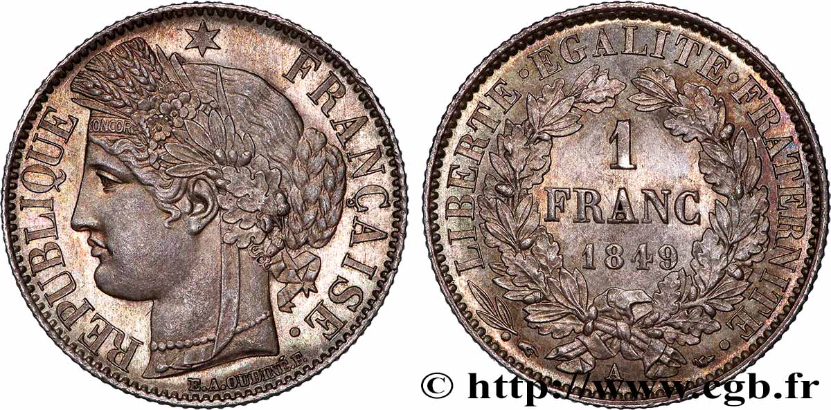 1 franc Cérès, IIe République 1849 Paris F.211/1 MS62 