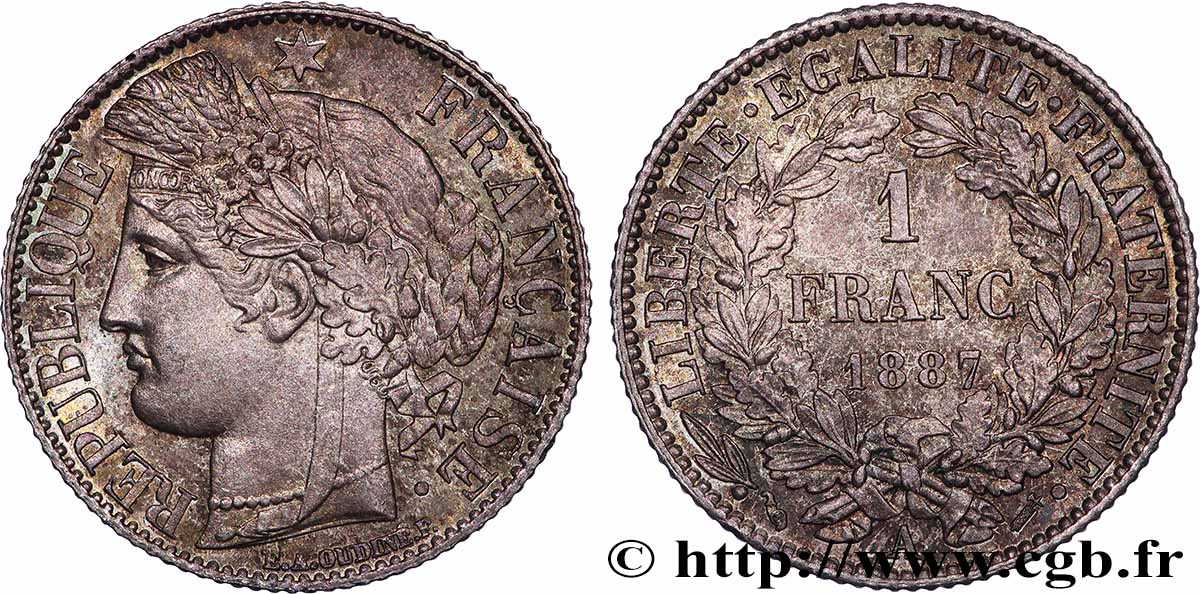 1 franc Cérès, IIIe République 1887 Paris F.216/9 MS64 
