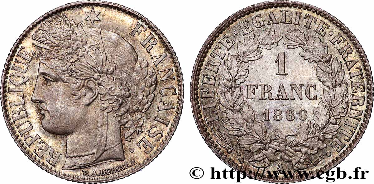 1 franc Cérès, IIIe République 1888 Paris F.216/10 MS63 
