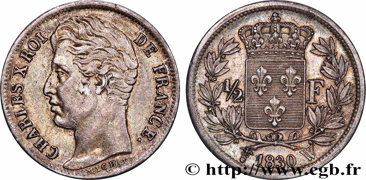 1/2 franc Charles X 1830 Lille F.180/54 AU 