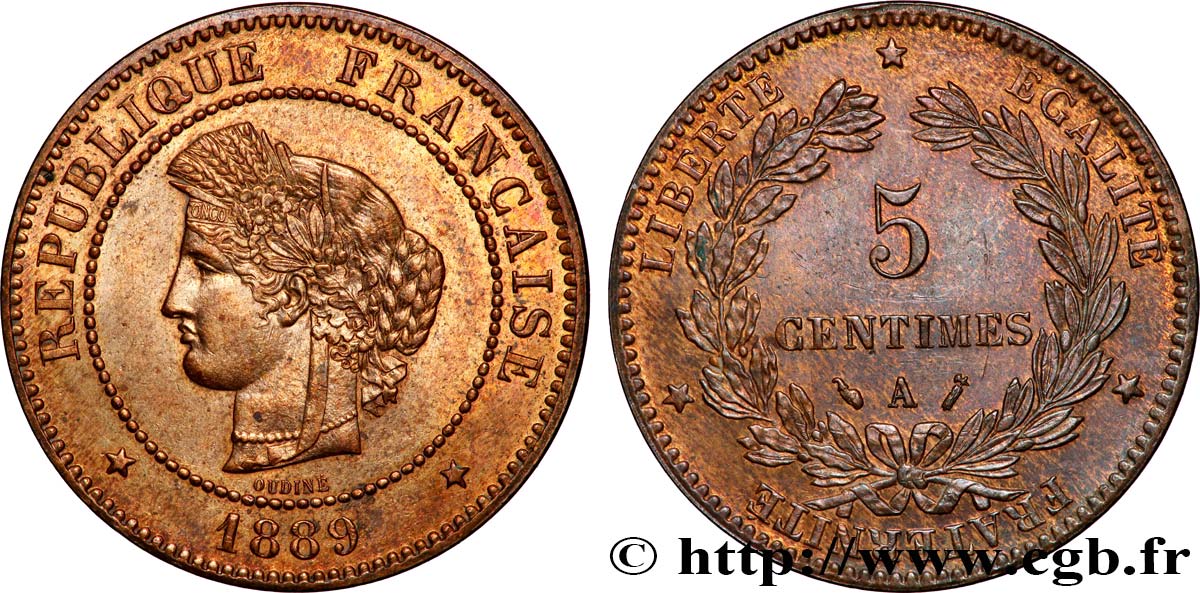5 centimes Cérès 1889 Paris F.118/31 SUP+ 