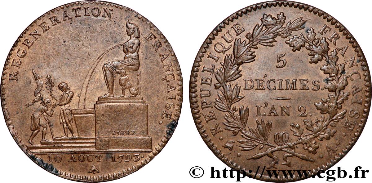 5 décimes, Régénération française 1793 Paris F.172A/2 SUP 