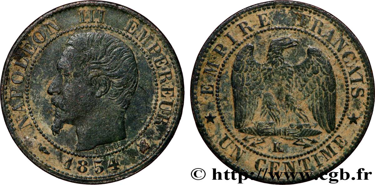 Un centime Napoléon III, tête nue 1854 Bordeaux F.102/13 S 