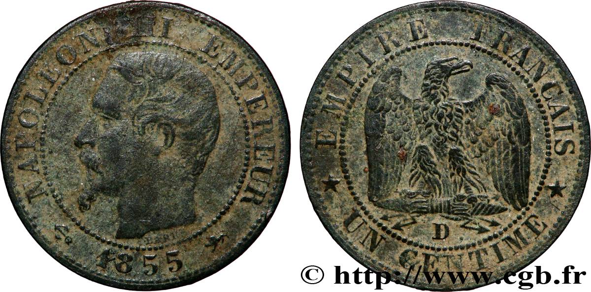 Un centime Napoléon III, tête nue, différent ancre 1855 Lyon F.102/20 VF 