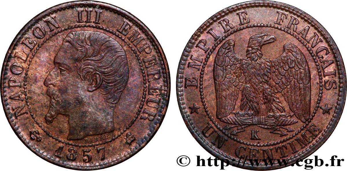 Un centime Napoléon III, tête nue 1857 Bordeaux F.102/36 VF 