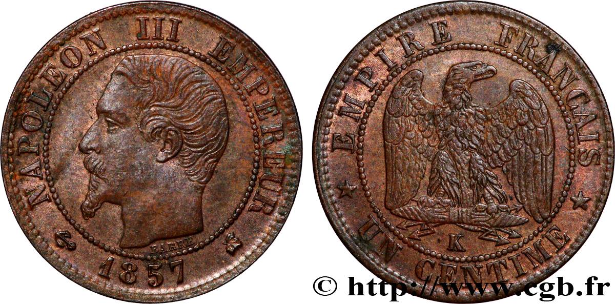 Un centime Napoléon III, tête nue 1857 Bordeaux F.102/36 XF 