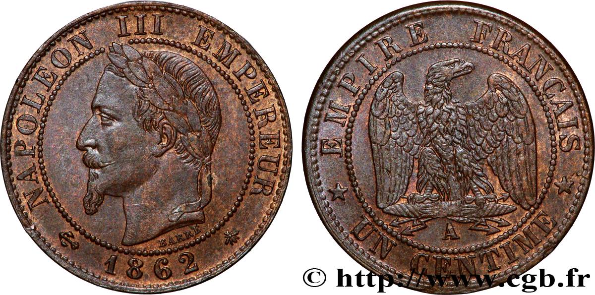 Un centime Napoléon III, tête laurée 1862 Paris F.103/4 fVZ 