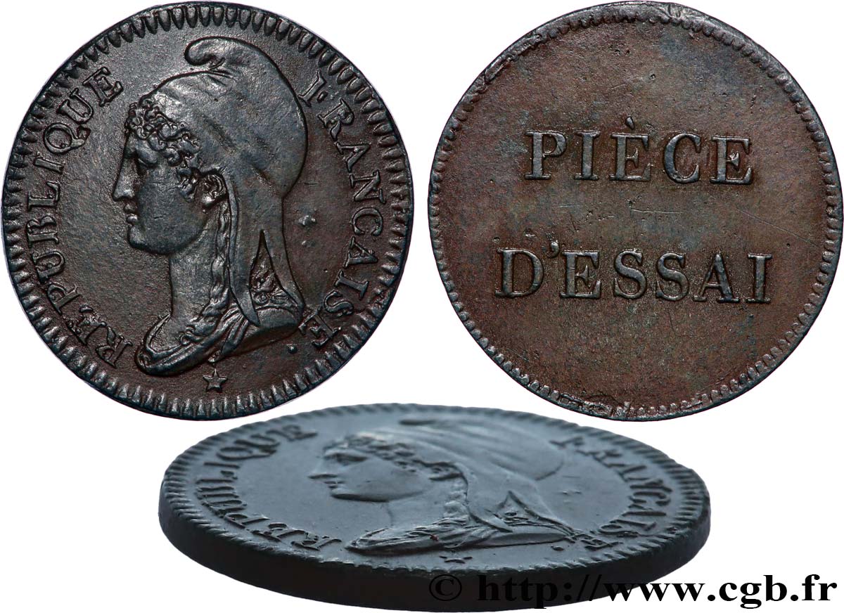 Pièce d’essai Dupré d’avers de 5 centimes petit module n.d.  Maz.347 var. SUP 