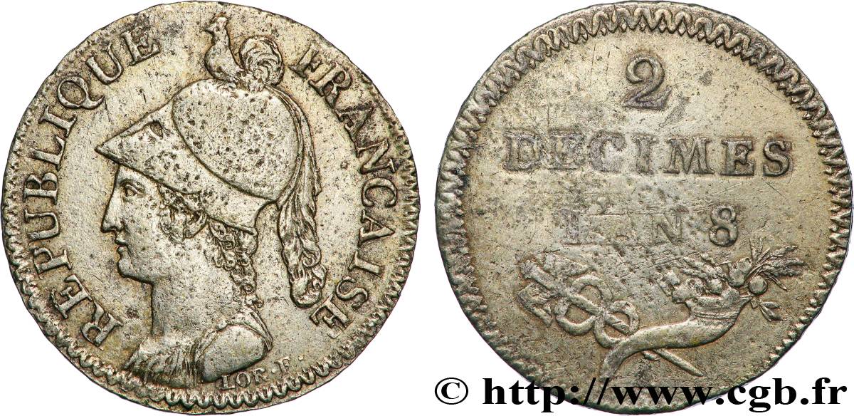 Essai de 2 décimes de Lorthior en argent 1800 Paris VG.831  TB 