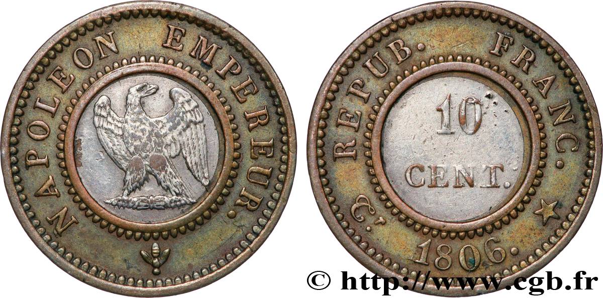 Essai bimétallique de 10 centimes 1806 Paris T.T.1004 a2 TTB 