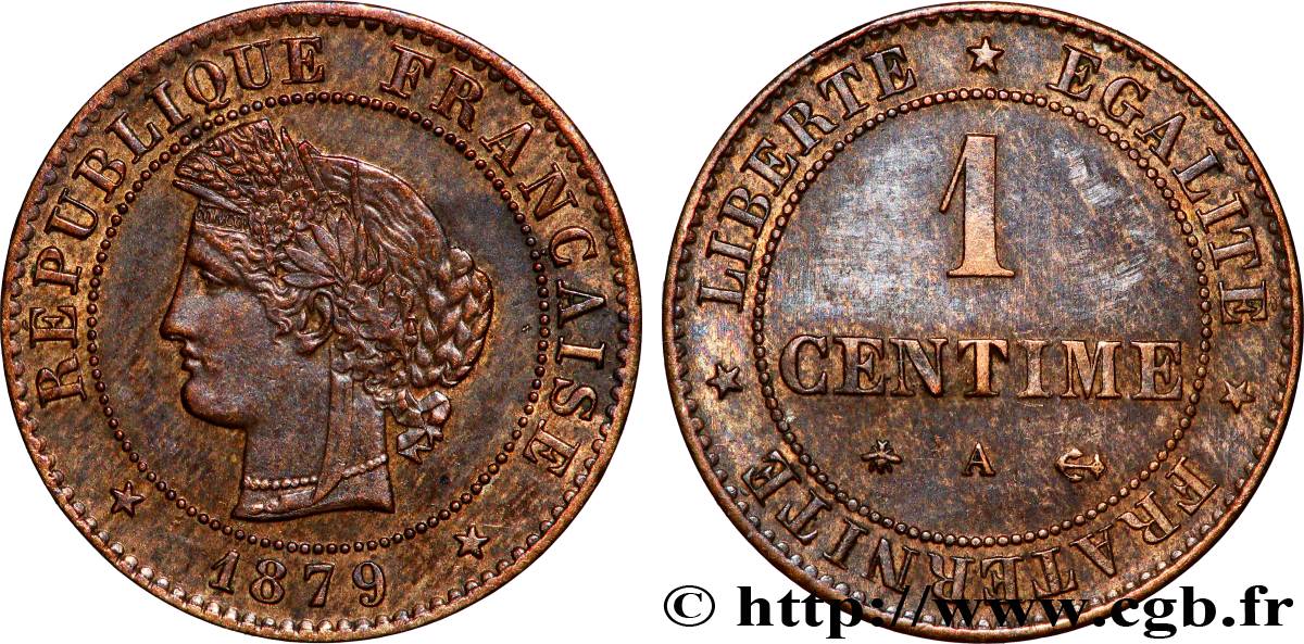 1 centime Cérès, ancre barrée 1879 Paris F.104/9 fSS 