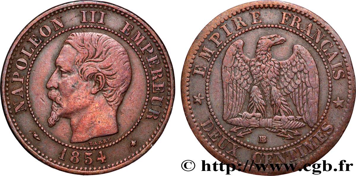 Deux centimes Napoléon III, tête nue 1854 Strasbourg F.107/11 fSS 