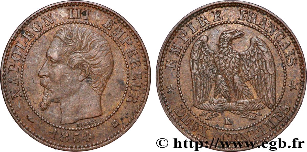 Deux centimes Napoléon III, tête nue 1854 Bordeaux F.107/16 q.BB 