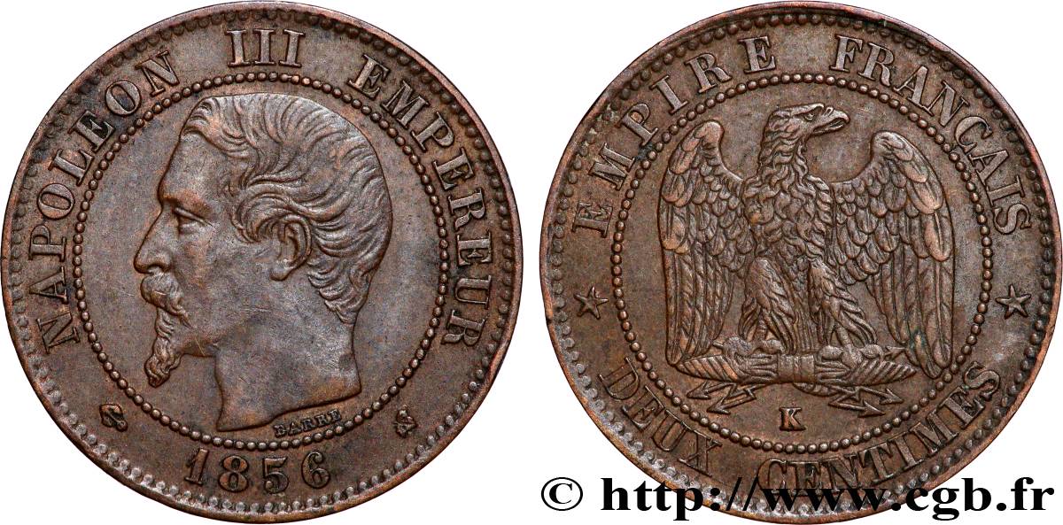 Deux centimes Napoléon III, tête nue 1856 Bordeaux F.107/41 XF 