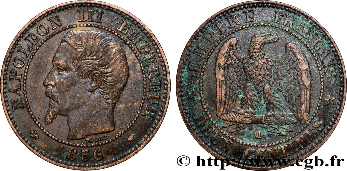 Deux centimes Napoléon III, tête nue 1856 Marseille F.107/42 VF 