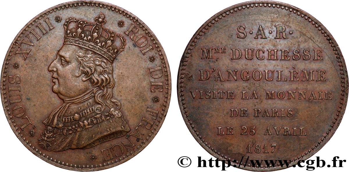 Monnaie de visite, module de 5 francs, pour la duchesse d’Angoulême à la Monnaie de Paris 1817 Paris T.T.2713 4 MS 