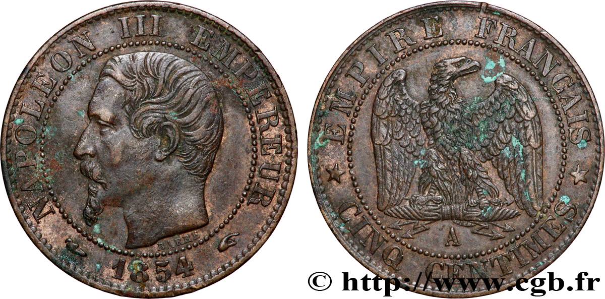 Cinq centimes Napoléon III, tête nue 1854 Paris F.116/8 SS40 