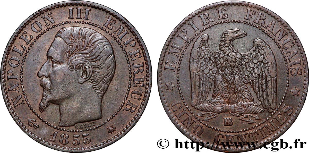 Cinq centimes Napoléon III, tête nue 1855 Strasbourg F.116/21 fVZ 