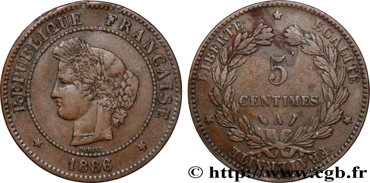 5 centimes Cérès 1886 Paris F.118/28 VF 