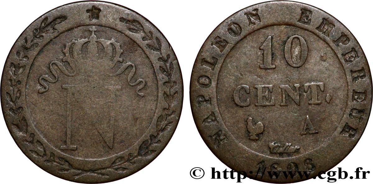 10 cent. à l&nbsp;N couronnée 1808 Paris F.130/2 fSS 