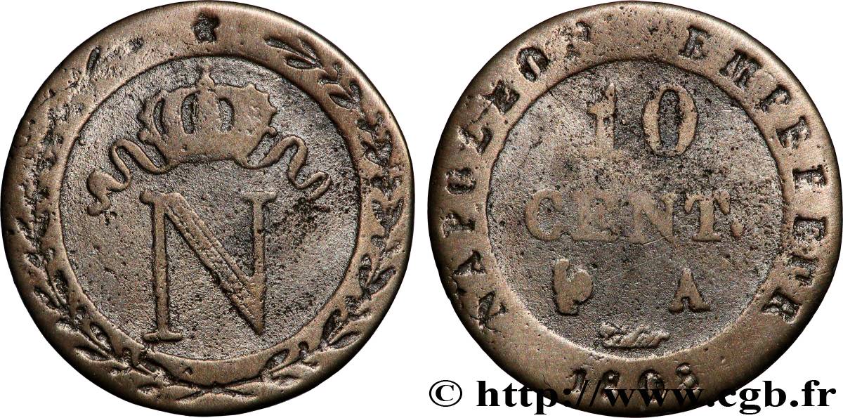10 cent. à l&nbsp;N couronnée 1808 Paris F.130/2 fSS 