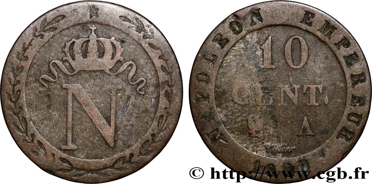 10 cent. à l&nbsp;N couronnée 1808 Paris F.130/2 VF 