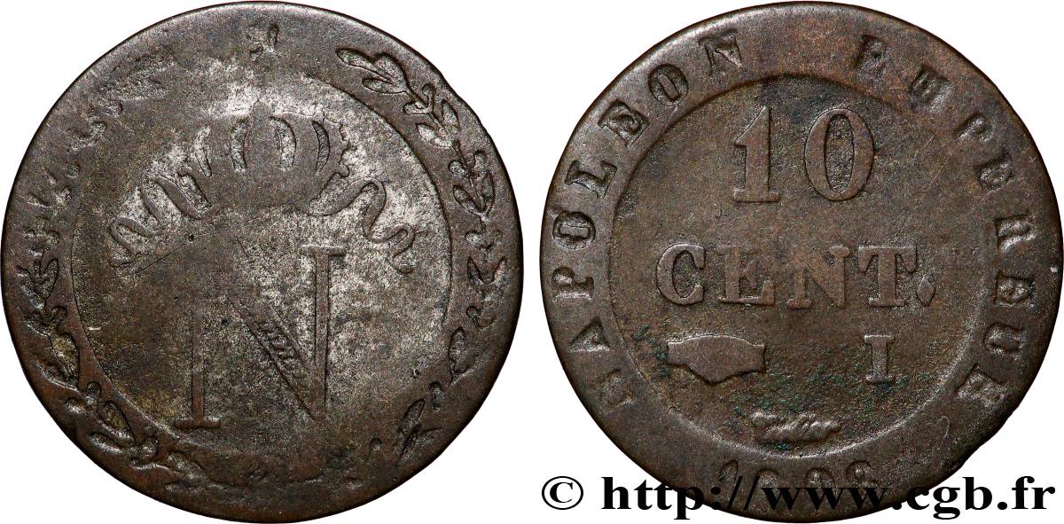 10 cent. à l&nbsp;N couronnée 1808 Limoges F.130/6 VF 