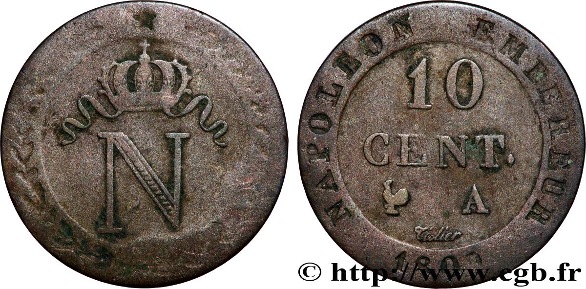 10 cent. à l&nbsp;N couronnée 1809 Paris F.130/10 VF 