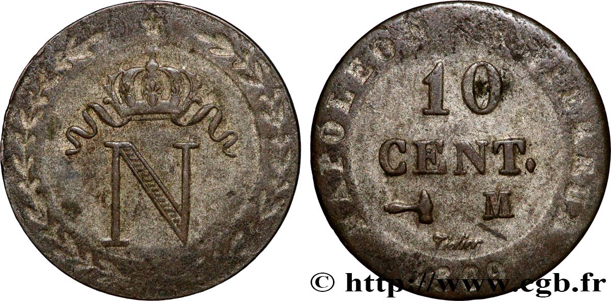 10 cent. à l&nbsp;N couronnée 1809 Toulouse F.130/16 S 