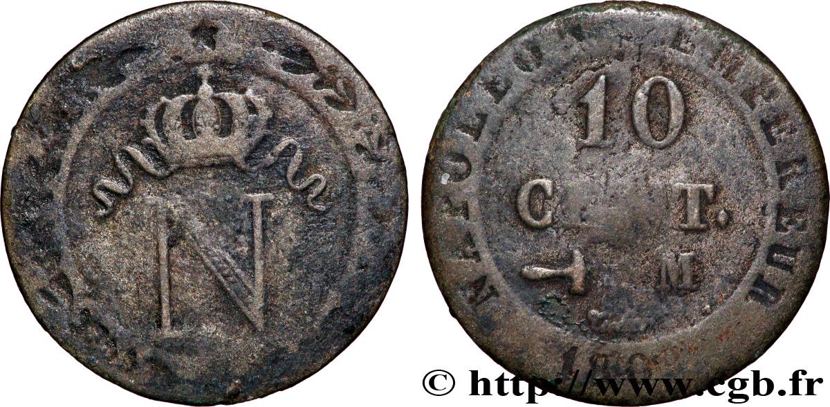 10 cent. à l&nbsp;N couronnée 1809 Toulouse F.130/16 VF 