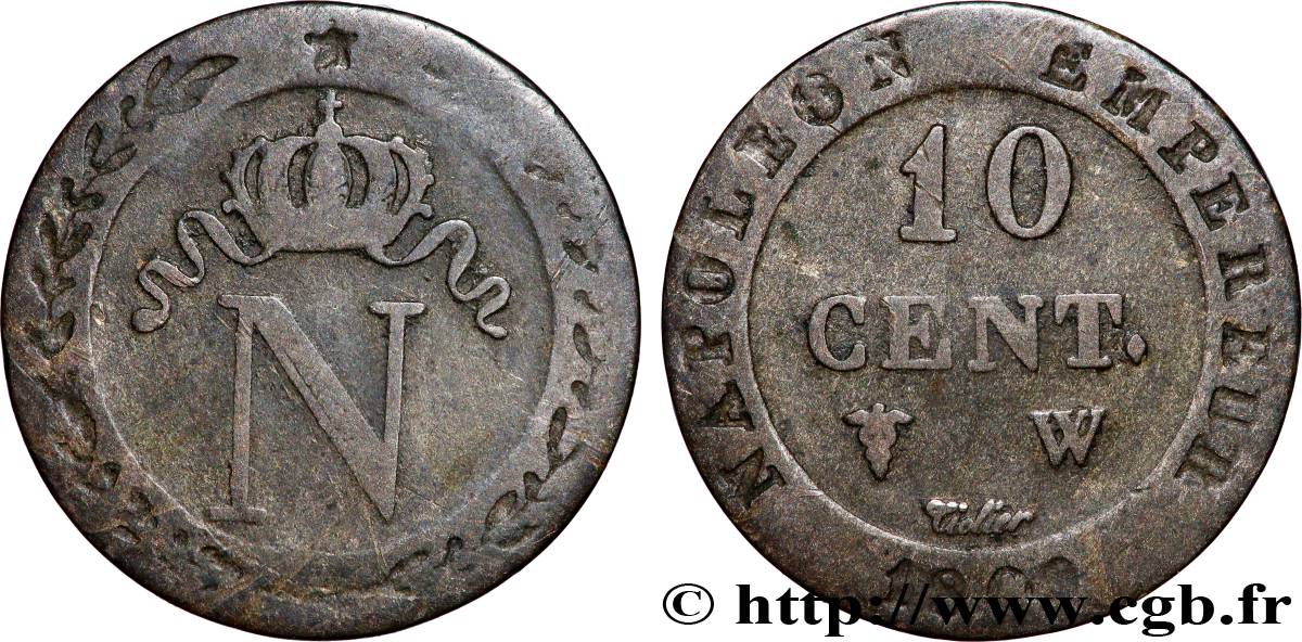 10 cent. à l&nbsp;N couronnée 1809 Lille F.130/19 S30 