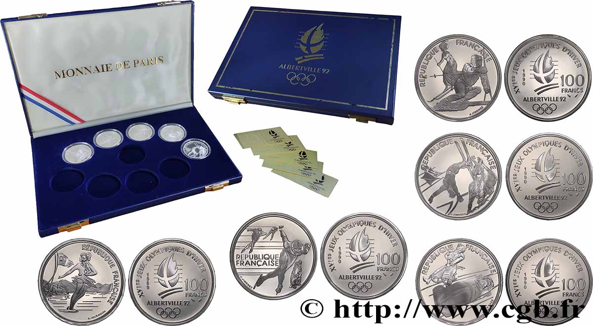 Coffret de cinq pièces de 100 francs Belle Épreuve Jeux Olympiques d&nbsp;hiver d&nbsp;Albertville n.d. Paris F5.1607 1 MS 