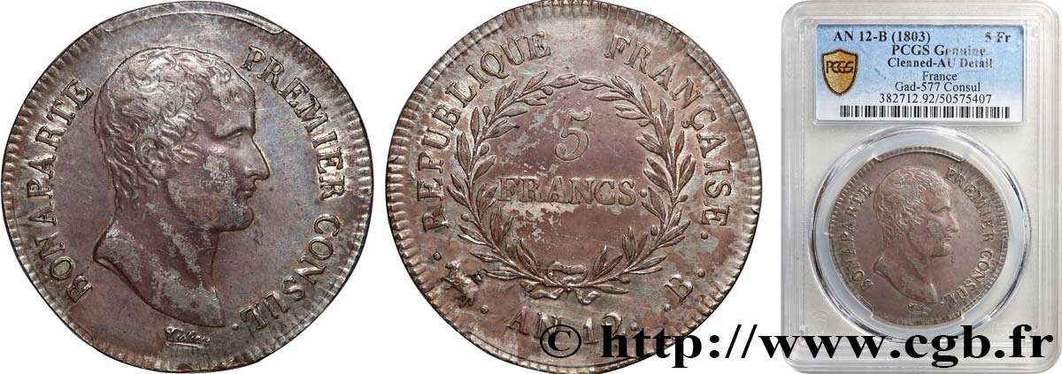 5 francs Bonaparte Premier Consul 1804 Rouen F.301/11 TTB+ PCGS