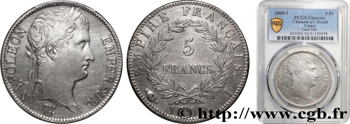 5 francs Napoléon Empereur, Empire français 1809 Limoges F.307/6 TTB+ PCGS