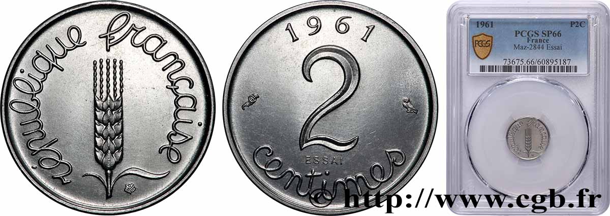 Essai de 2 centimes Épi 1961 Paris F.111/2 FDC66 PCGS